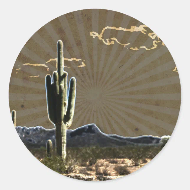 southwestern art Desert succulent Saguaro Cactus Classic Round Sticker ...