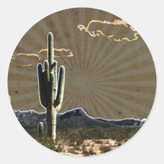 southwestern art Desert  succulent Saguaro Cactus Classic Round Sticker (Front)