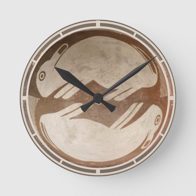 Southwestern Art Rabbits Ancient Mimbres Pottery Round Clock (Front)