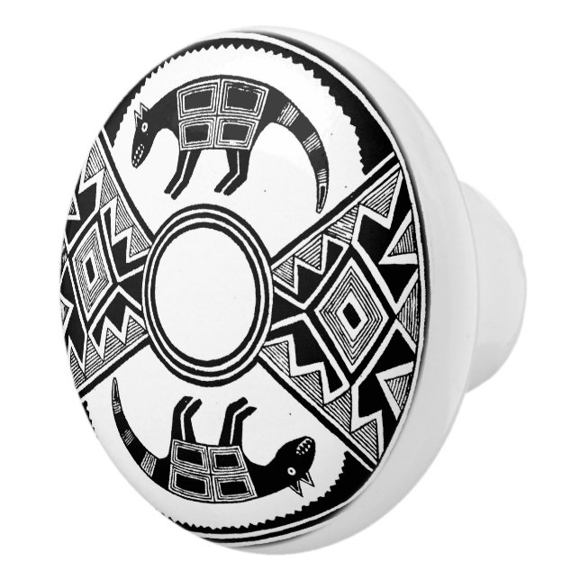 Southwestern Art Wolves Ancient Mimbres Pottery Ceramic Knob (Right)