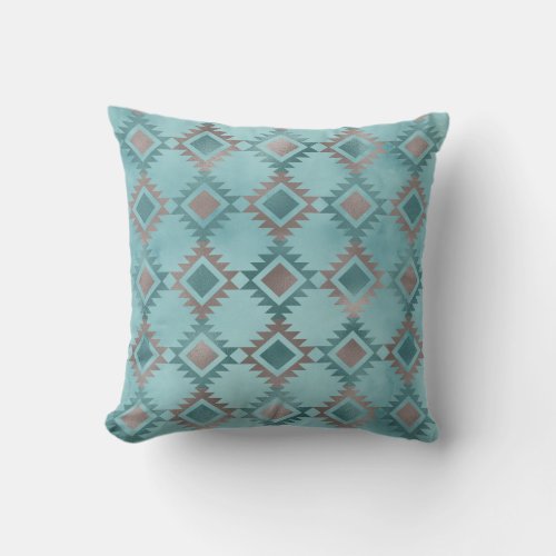 Southwestern Aztec Pattern Teal Blue  Throw Pillow