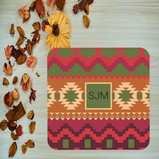 Southwestern Aztec Style Pink Green and Brown Beverage Coaster (Creator Uploaded)