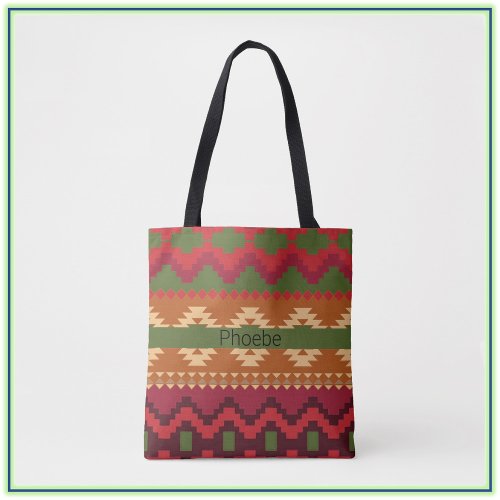 Southwestern Aztec Style Pink Green and Brown Tote Bag