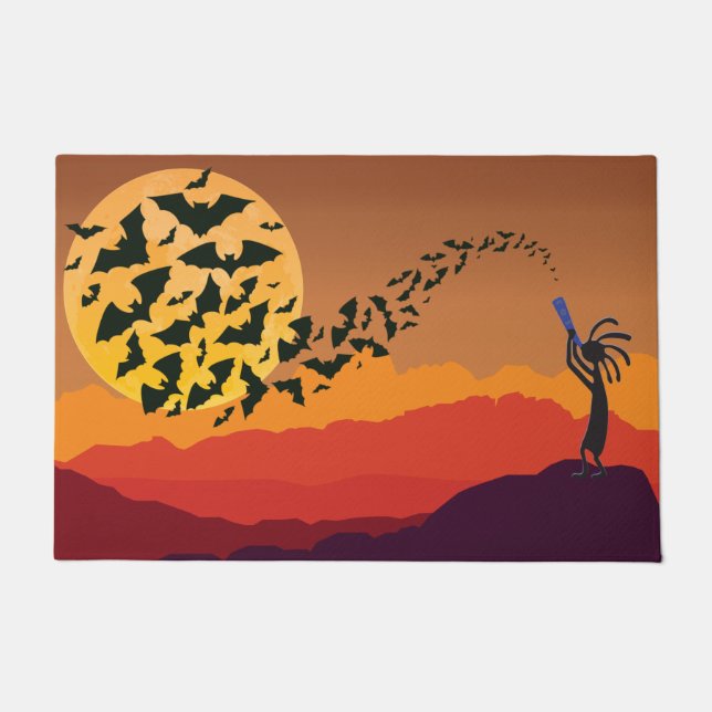 Southwestern Bats Moon Kokopelli Halloween Doormat (Front)