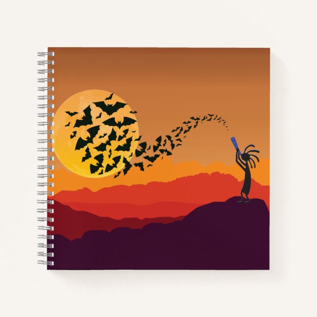 Southwestern Bats Moon Kokopelli Notebook (Front)