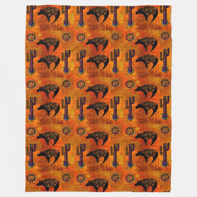 Southwestern Bear Art Fleece Blanket (Front)