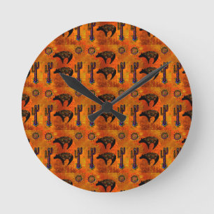 Southwestern Bear Art Round Clock