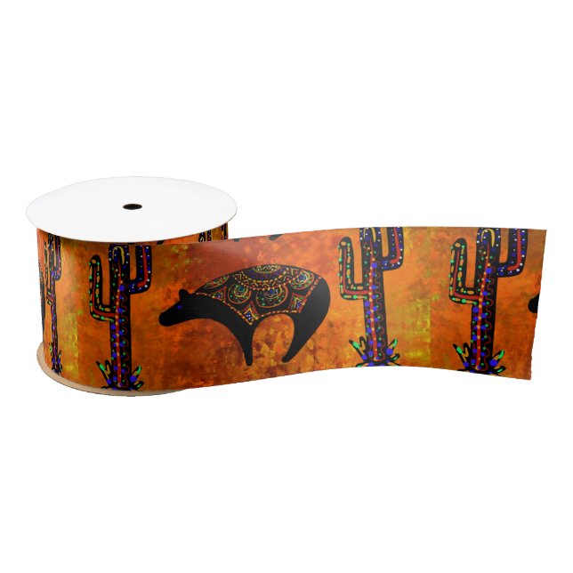 Southwestern Bear Art Satin Ribbon (Spool)