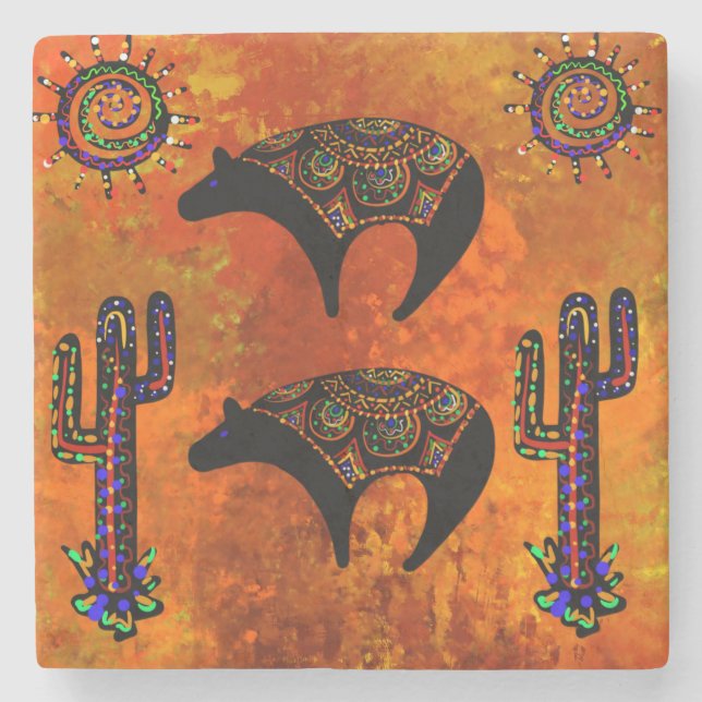 Southwestern Bear Art Stone Coaster (Front)