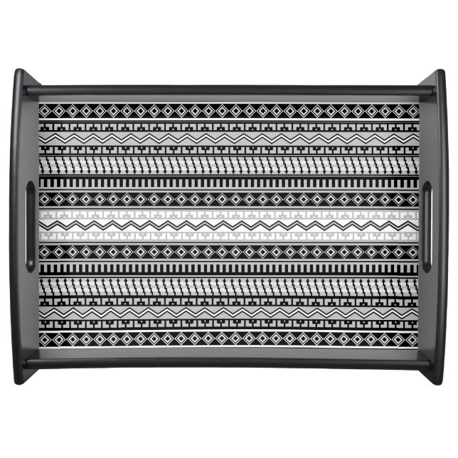 Southwestern Black and White and Gray Geometric Serving Tray (Front)