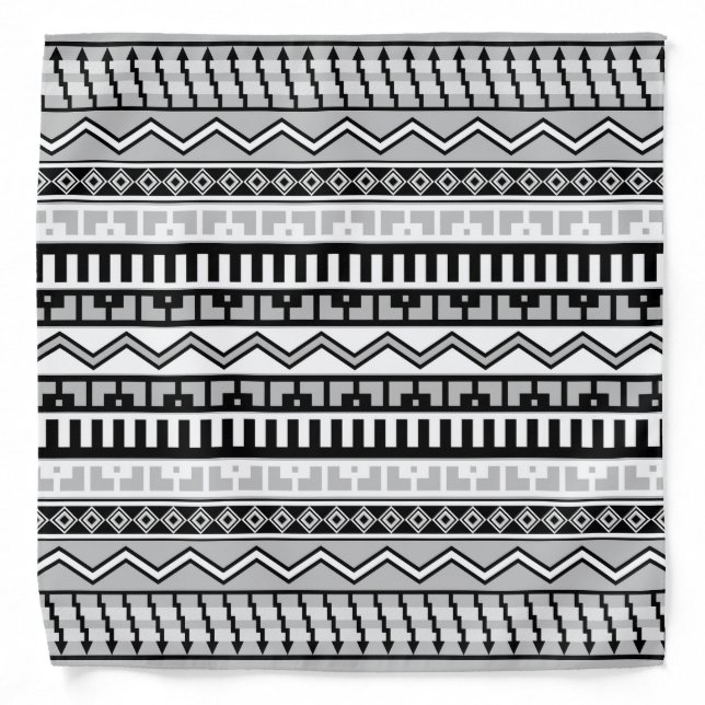Southwestern Black and White Geometric Patterns Bandana (Front)