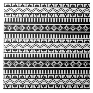 Southwestern Black and White Geometric Patterns Ceramic Tile