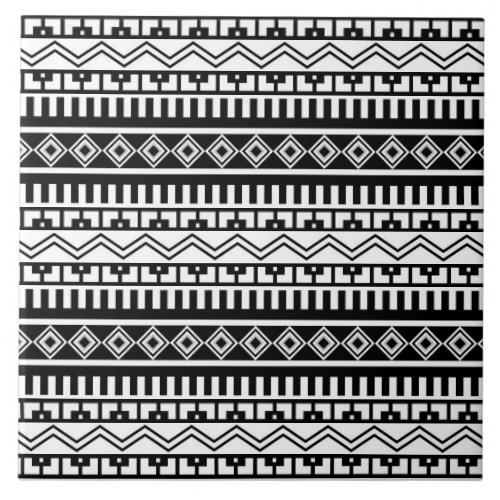 Southwestern Black and White Geometric Patterns Ceramic Tile
