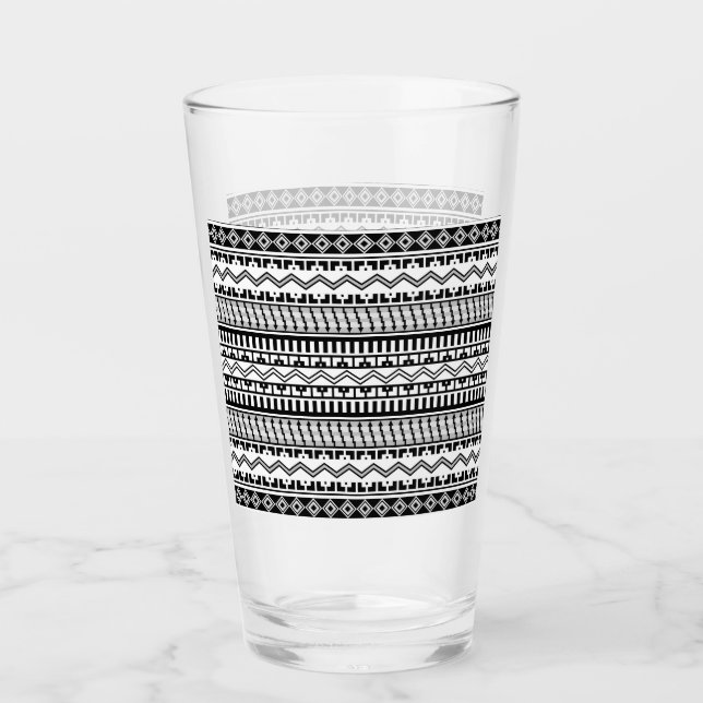 Southwestern Black and White Geometric Patterns Glass (Front)