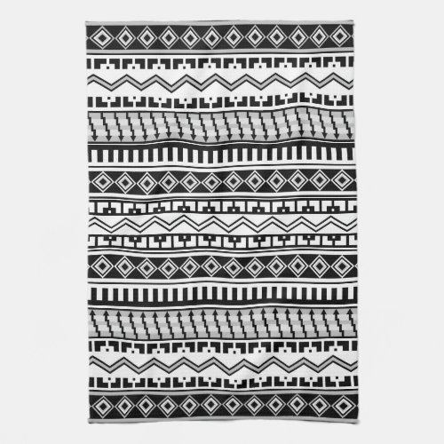 Southwestern Black and White Geometric Patterns Kitchen Towel