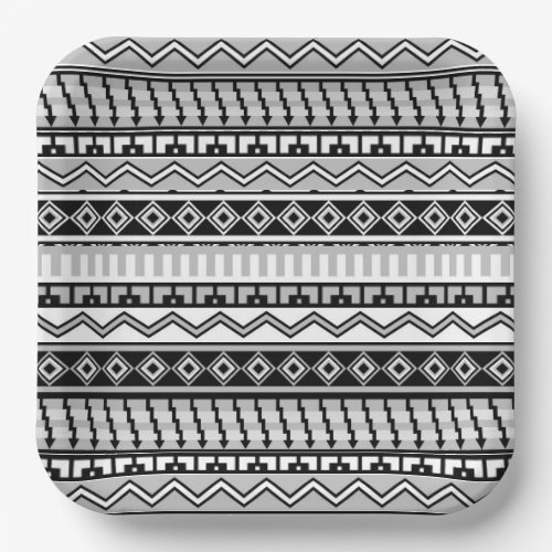Southwestern Black and White Geometric Patterns Paper Plates