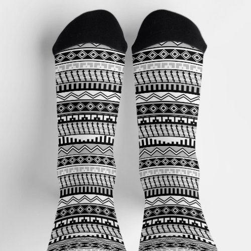 Southwestern Black and White Geometric Patterns Socks