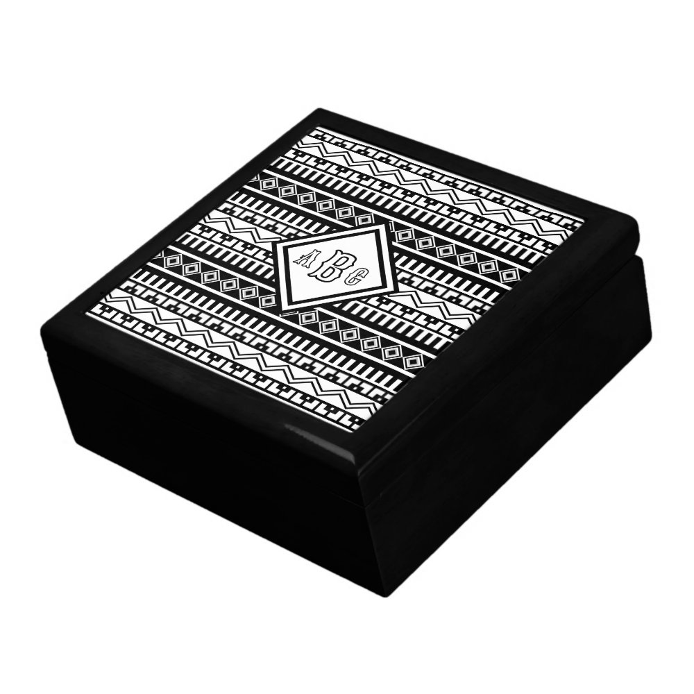Southwestern Black White Geometric Jewelry Box