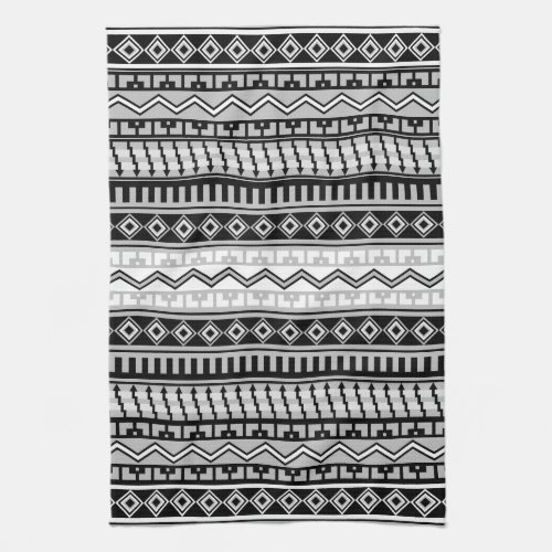 Southwestern Black White Gray Geometric Patterns Kitchen Towel