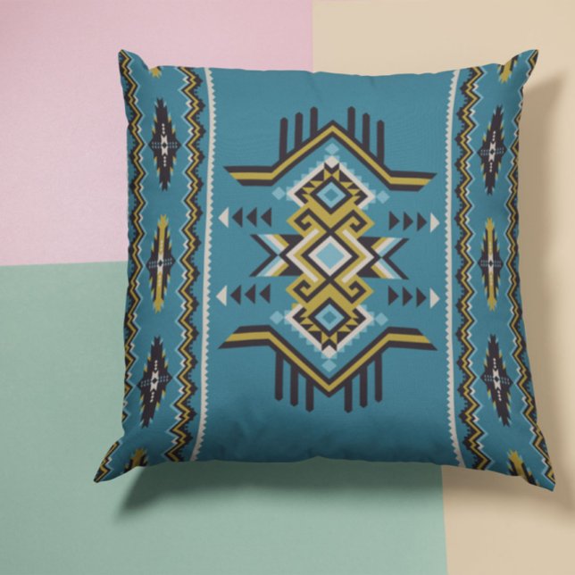 Southwestern Blue And Yellow Throw Pillow (Creator Uploaded)