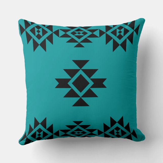 SOUTHWESTERN BLUE GEOMETRIC PATTERN THROW PILLOW (Back)