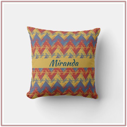 Southwestern Boho Blue Red and Gold Throw Pillow