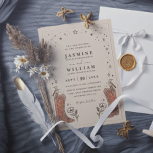Southwestern Boho Countryside Boots Chic Wedding Invitation