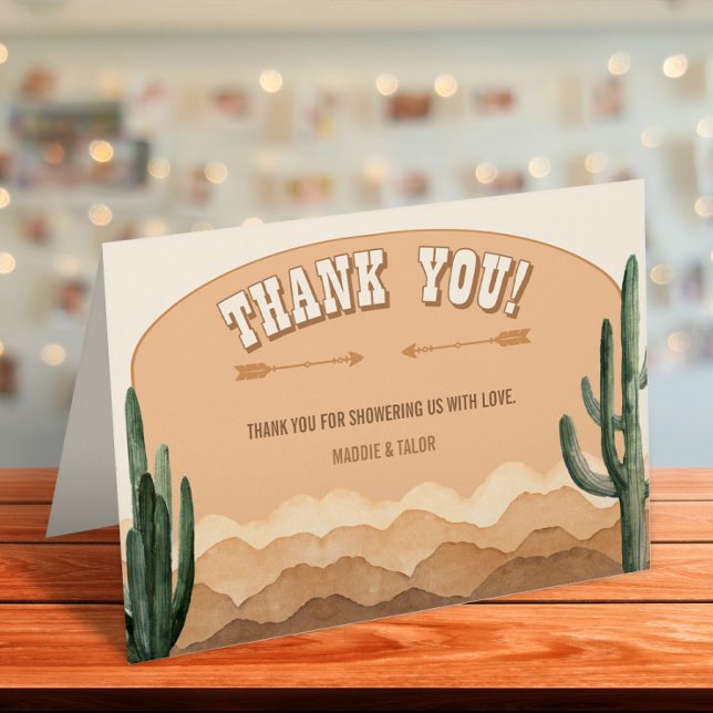 Southwestern Boho Desert Cactus Rustic Ranch Letterpress Thank You Card (Creator Uploaded)