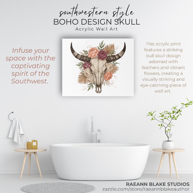Southwestern Boho Design Bull Skull 20”x16”  Acrylic Print (Creator Uploaded)