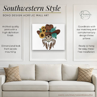 Southwestern Boho Design Skull 20”x16” Acrylic Print