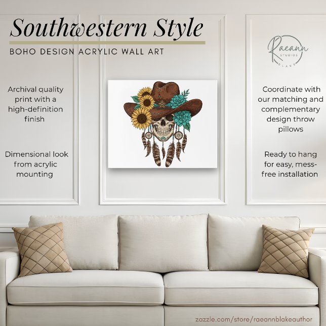 Southwestern Boho Design Skull 20”x16”  Acrylic Print (Creator Uploaded)