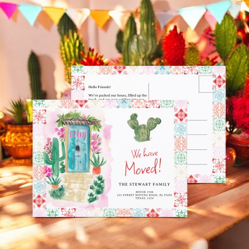 Southwestern cacti door watercolor new home moving announcement postcard