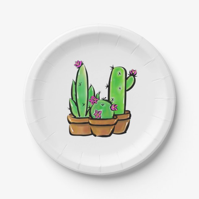Southwestern Cactus cacti succulents  Paper Plates (Front)