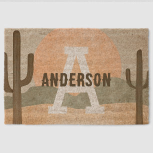 Southwestern Cactus Monogram Initial Family Name Fiber Doormat