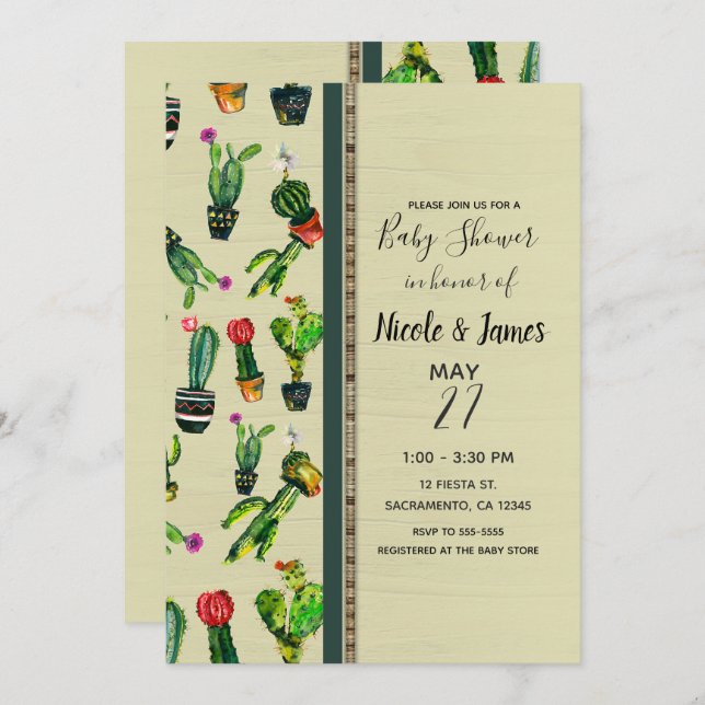 Southwestern Cactus Plant Natural Baby Shower Invitation (Front/Back)