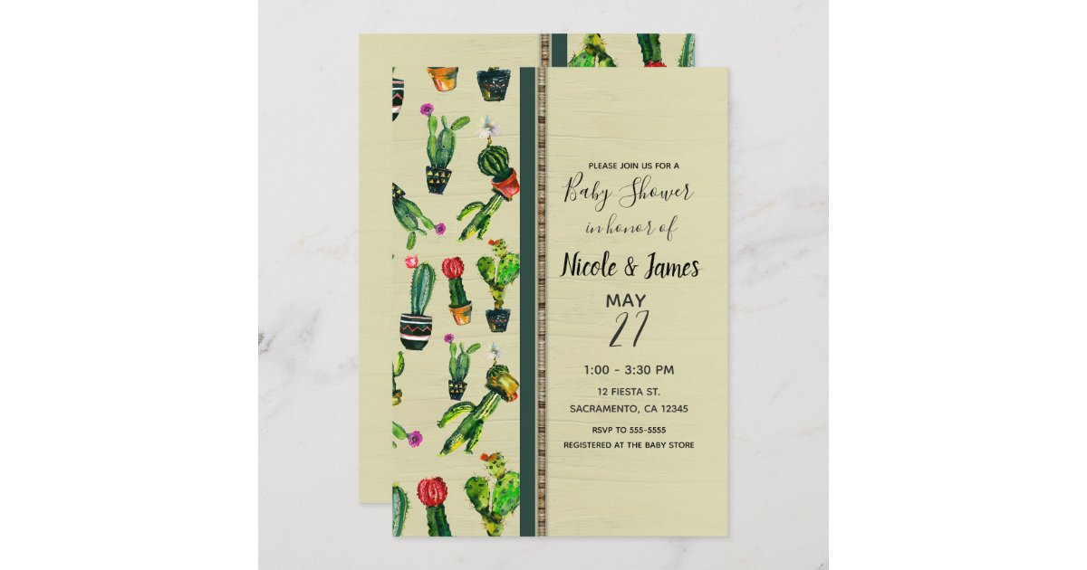 Southwestern Cactus Plant Natural Baby Shower Invitation Zazzle