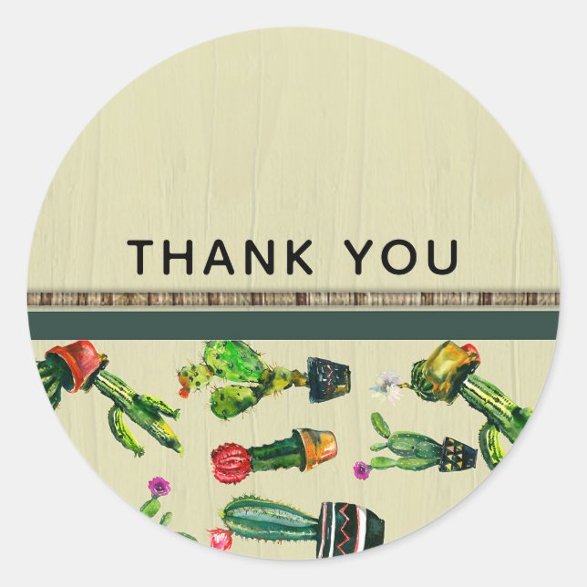 Southwestern Cactus Plant Natural Rustic Favor Classic Round Sticker (Front)