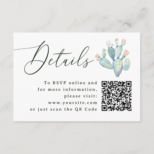 Southwestern Cactus Wedding Details + QR | Website Enclosure Card (Front)