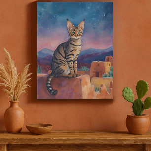 Southwestern Cat Under Desert Stars Faux Canvas Print
