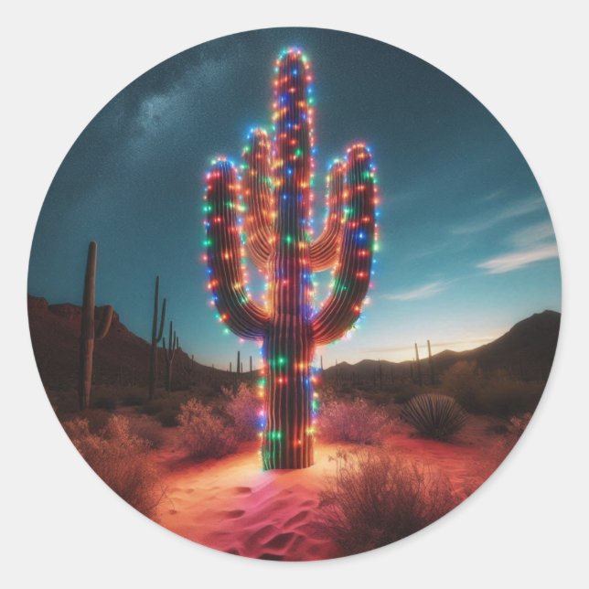 Southwestern Christmas desert cactus  Classic Round Sticker (Front)