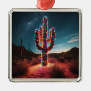 Southwestern Christmas desert cactus Metal Ornament