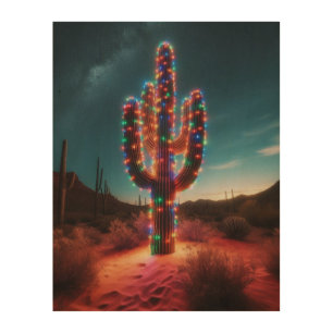 Southwestern Christmas desert cactus Wood Wall Art