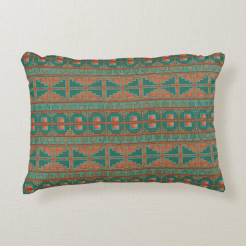 Southwestern Copper Teal Geometric Pattern Accent Pillow