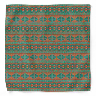 Southwestern Copper Teal Geometric Pattern Bandana