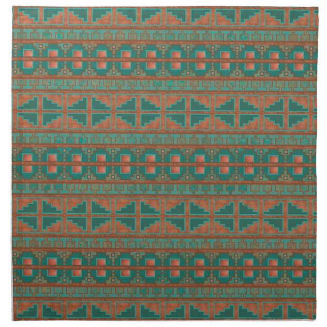 Southwestern Copper Teal Geometric Pattern Cloth Napkin (Front)