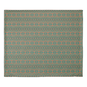 Southwestern Copper Teal Geometric Pattern King Duvet Cover