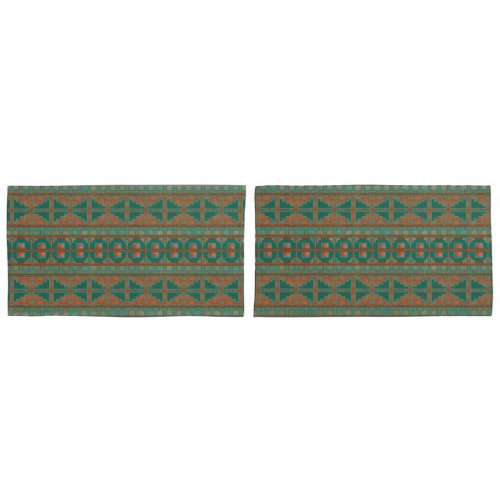 Southwestern Copper Teal Geometric Pattern King Pillow Case