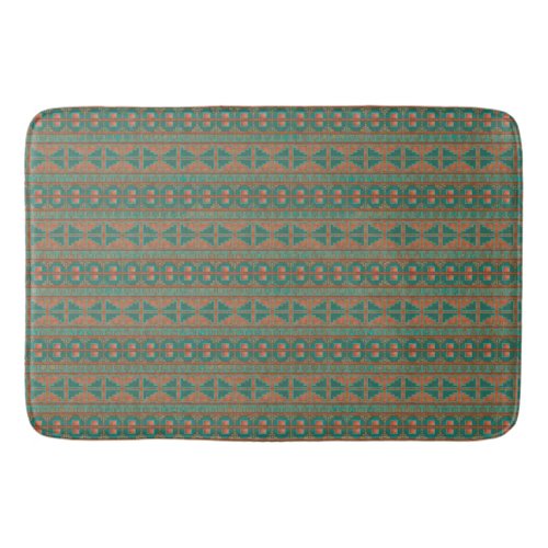 Southwestern Copper Teal Geometric Pattern Large Bath Mat