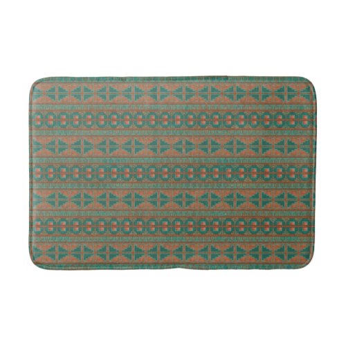 Southwestern Copper Teal Geometric Pattern Medium Bath Mat