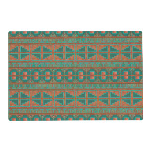 Southwestern Copper Teal Geometric Pattern Placemat